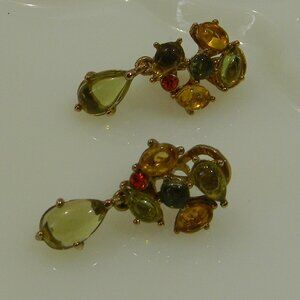 Monet Vintage Clip Earrings Green Amber Glass EUC